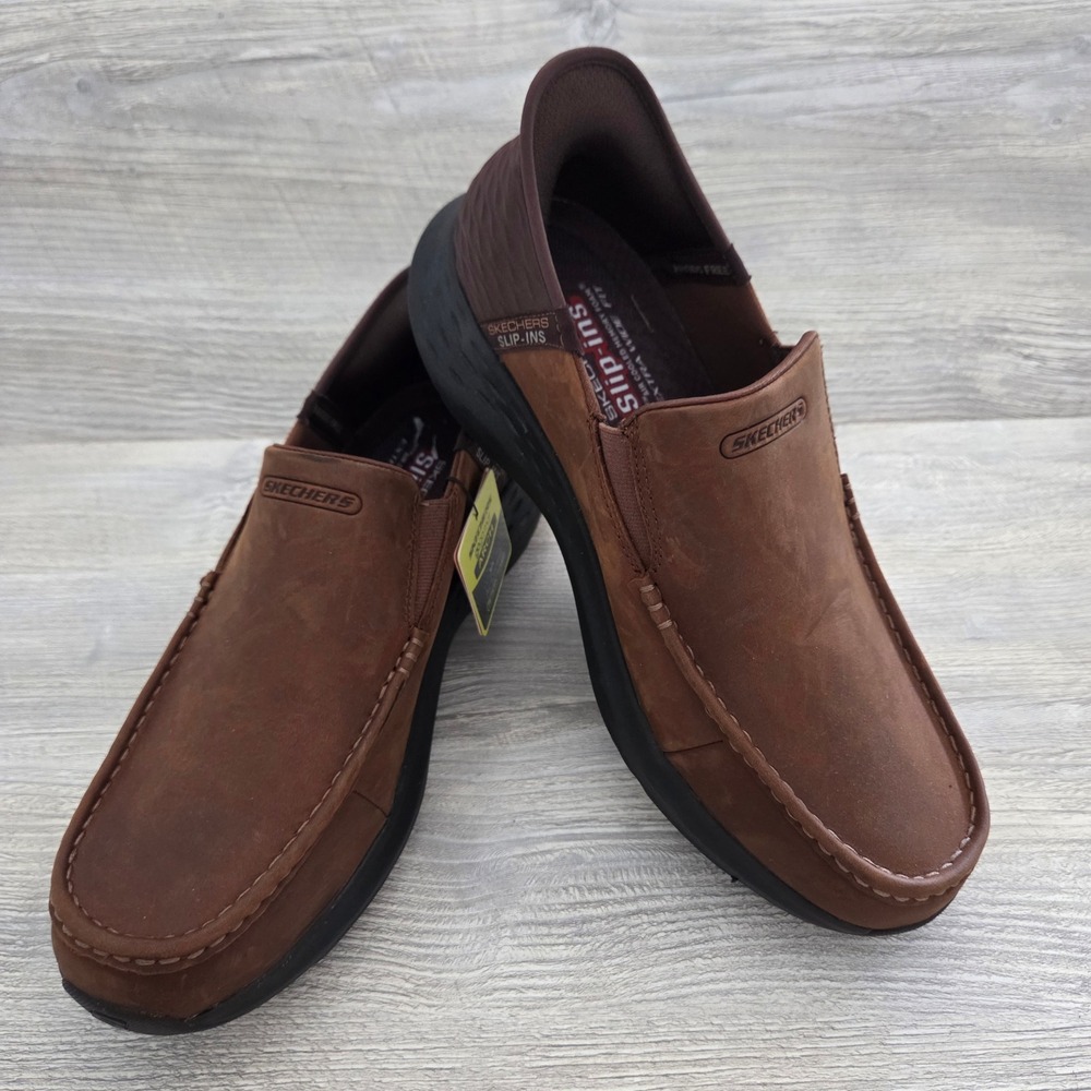 NEW Skechers Parson Oswin Loafers Brown Slip-ins Extra Wide Fit Mens 11